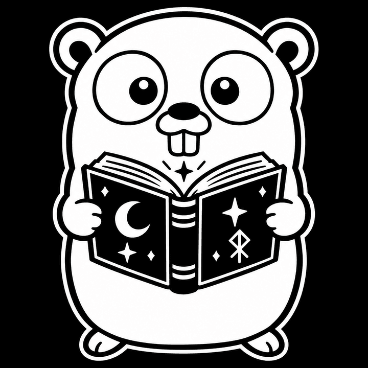 The GoNomicon gopher reading a spellbook